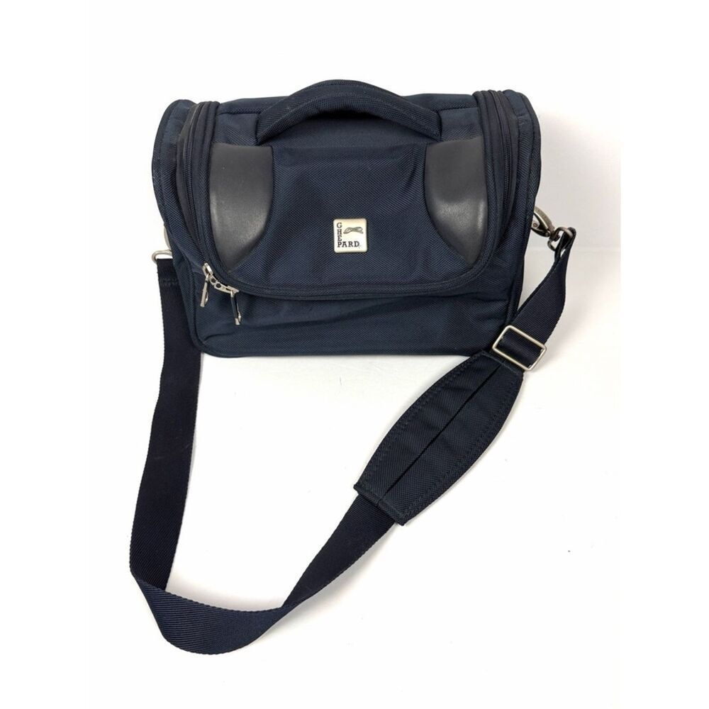 Italian Travel Beauty Train Case Makeup Organizer Navy Shoulder Bag Ghepard